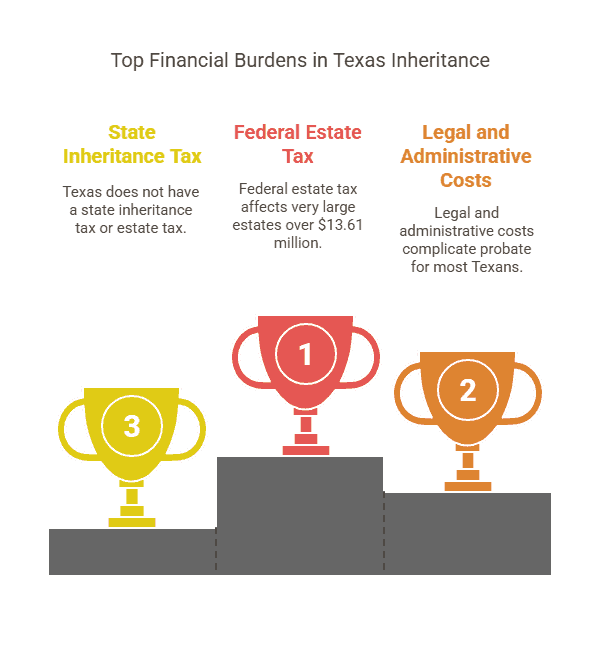 Financial burdens in Texas inheritances. State inheritance tax, federal estate tax, legal and administrative costs