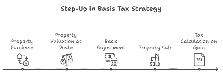 Time line and visual explanation of how the step up in basis tax strategy works
