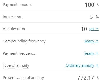 net present value annuity calculation example 5 percent