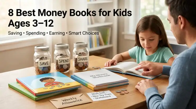 Financial literacy jars showing saving, spending, and sharing concepts for kids aged 3-12.