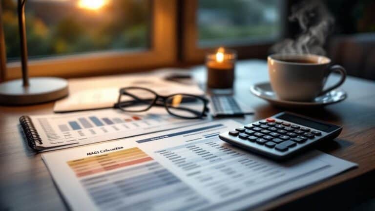 Financial planning with documents, calculator, and coffee on a workspace by the window for Michael Ryan Money.