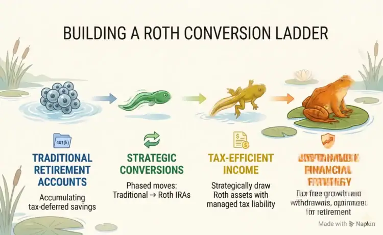 Five-year Roth conversion ladder showing annual conversion rungs becoming available over time