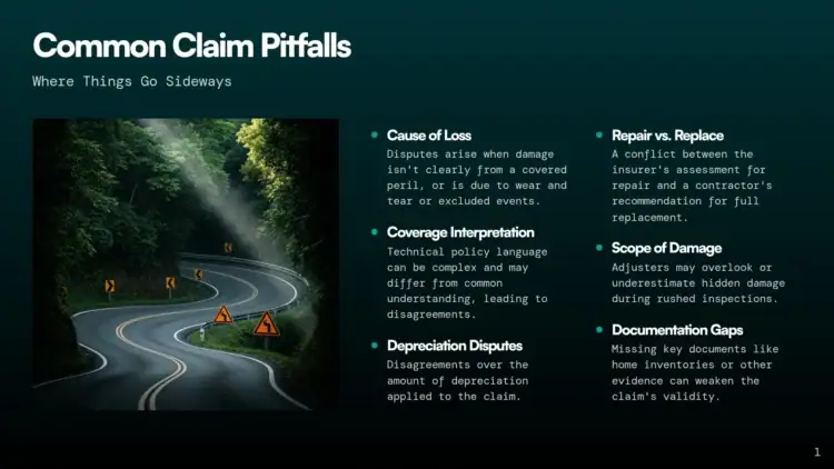 Insurance Claims Adjuster Role and Damage Assessment Chart.