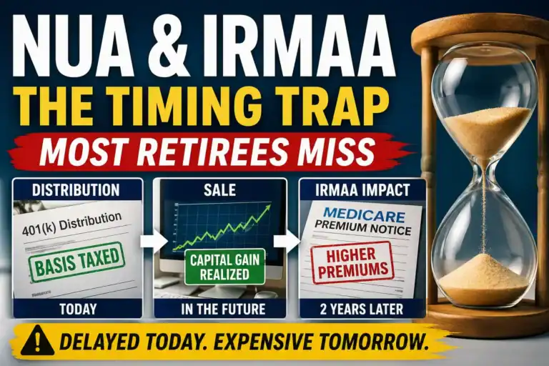 Chart showing how NUA events can affect MAGI and Medicare IRMAA premiums over time.