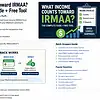 IRMAA income count chart showing tax year, lookback, IRMAA year, and impact with visual icons and data points.