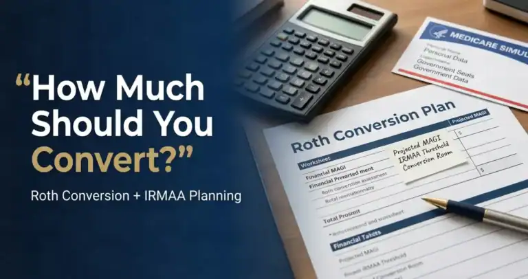 Roth conversion planning worksheet comparing projected income with Medicare IRMAA thresholds